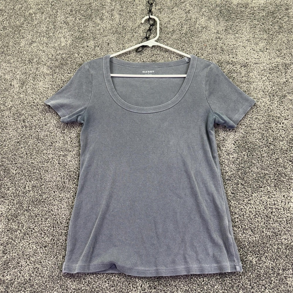 Old Navy Shirt Womens Medium Blue Short Sleeve Scoop Neck Stretch Casual Top